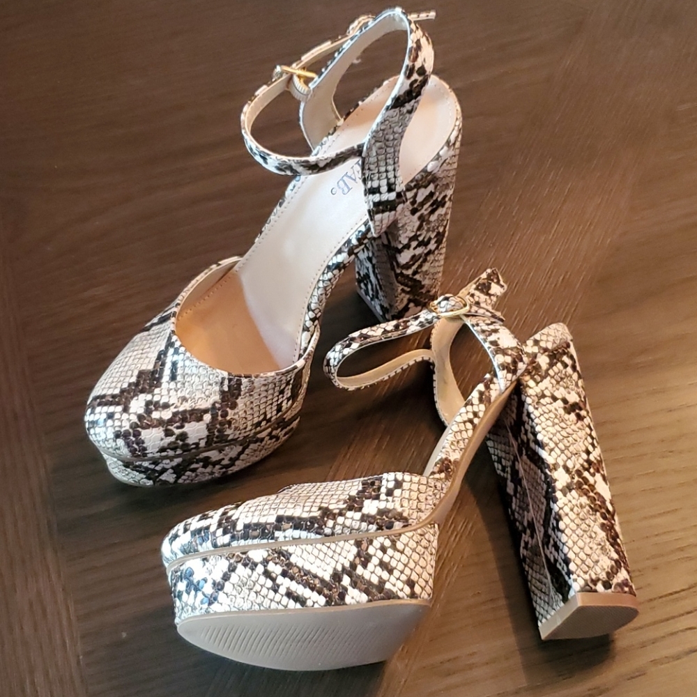 Snakeskin platform heels